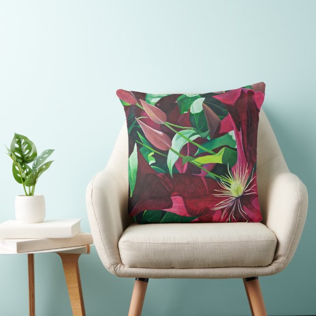 Coussin Violet Clematis fleur Grand Carré (Chaise)