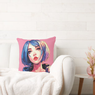 Coussin Violet Dream : Fille d'anime en tenue élégante