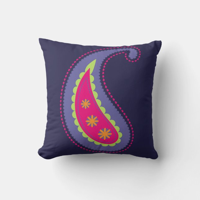 Coussin Violet et Rose Paisley (Recto)