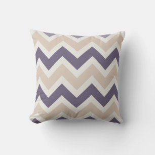 Coussin Violet foncé, Tan, Motif Ivory Chevron