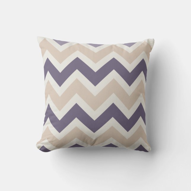 Coussin Violet foncé, Tan, Motif Ivory Chevron (Recto)