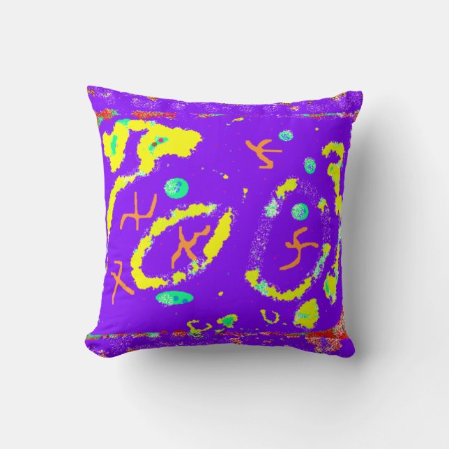 Coussin violet motifs d'art abstrait (Recto)