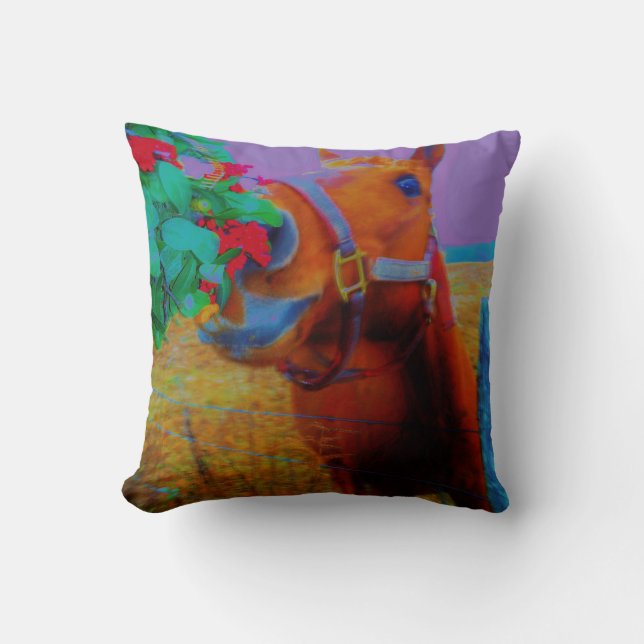 Coussin Violet Rétro, Cheval Brun, Noël Gui (Recto)