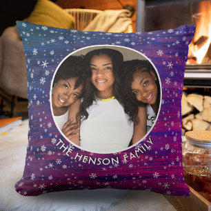 Coussin Violet rose Russe Flocon de neige en bois de Noël