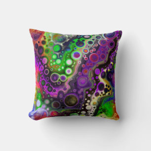 Coussin Violet, Vert citron, Art Fluide Noir