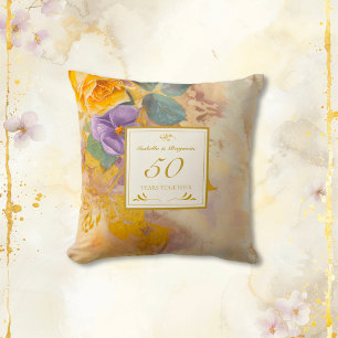 Coussin Violets Rose d'or 50e anniversaire de Mariage