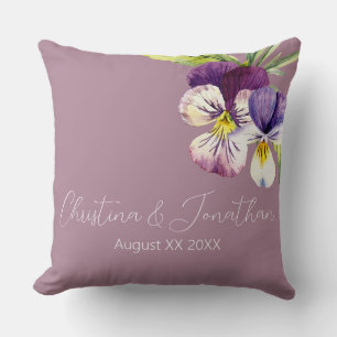 Coussin Violettes d'aquarelle romantique sur violet