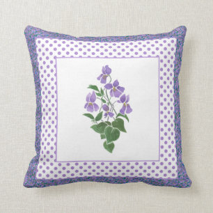 Coussin Violettes et pois assez mauve d'aquarelle