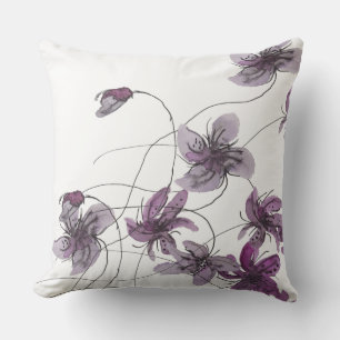Coussin Violettes Sauvages Floral Boho Aquarelle Peinte à