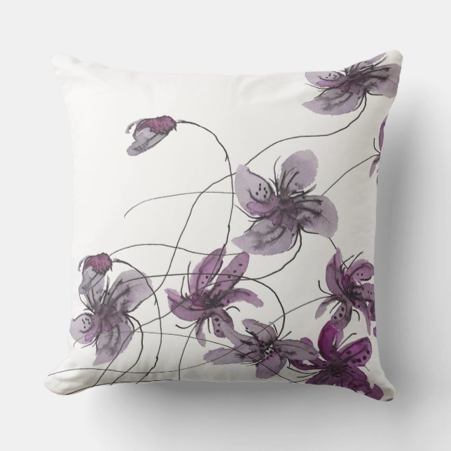 Coussin Violettes Sauvages Floral Boho Aquarelle Peinte à  (Recto)