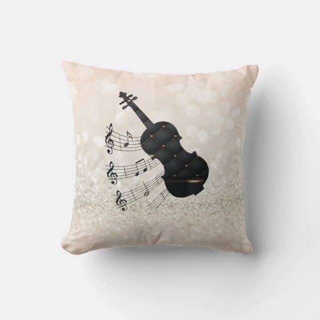 Coussin Violon adorable, note, Bokeh scintillant (Recto)