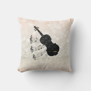 Coussin Violon adorable, Note, Parties scintillant Bokeh