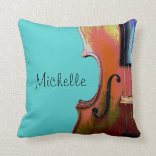 Coussin Violon Turquoise monogramme