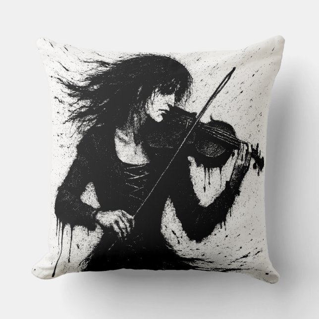 Coussin Violoniste né de l'encre dans la tempête du son (Recto)