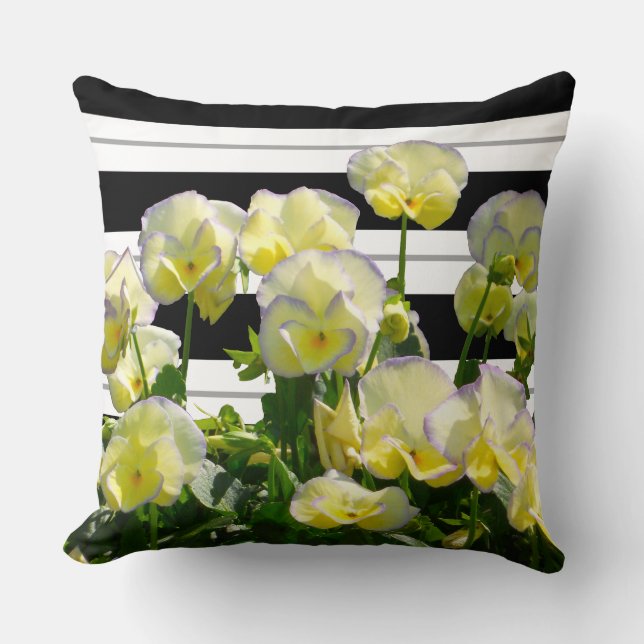 Coussin Violons Jaunes Au-Dessus De Bandes Noires Et Blanc (Recto)