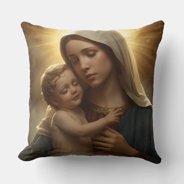 Coussin Virgin Mary and Baby Jesus Throw Pillow (Recto)