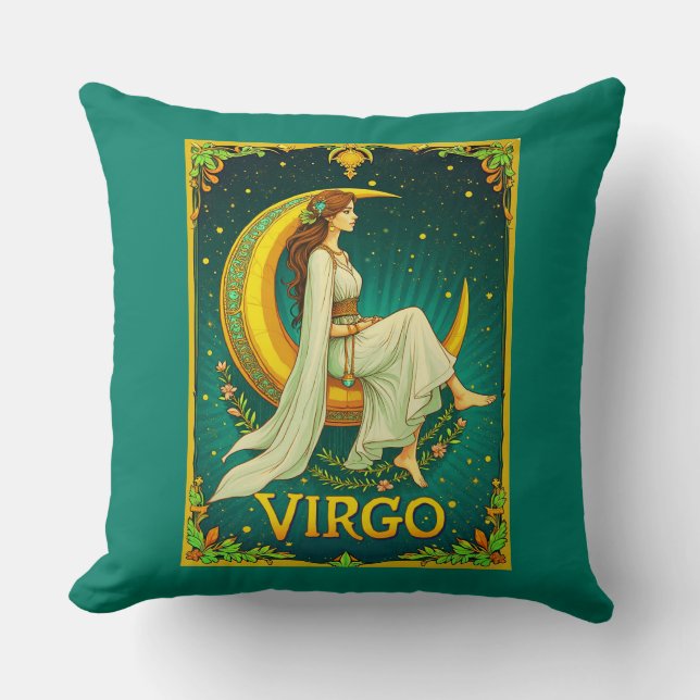 Coussin Virgo Maiden assis sur Crescent Moon (Recto)