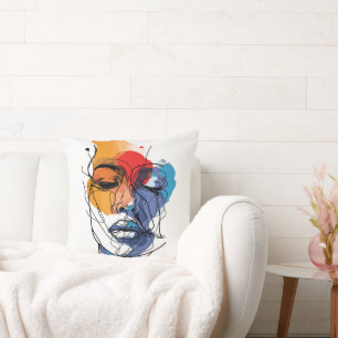 Coussin Visage artistique abstrait en lignes fluides