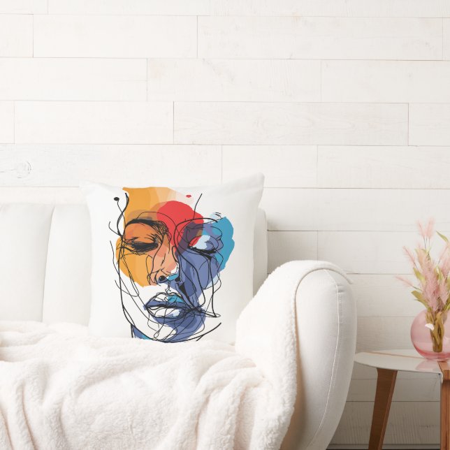 Coussin Visage artistique abstrait en lignes fluides (Canapé)