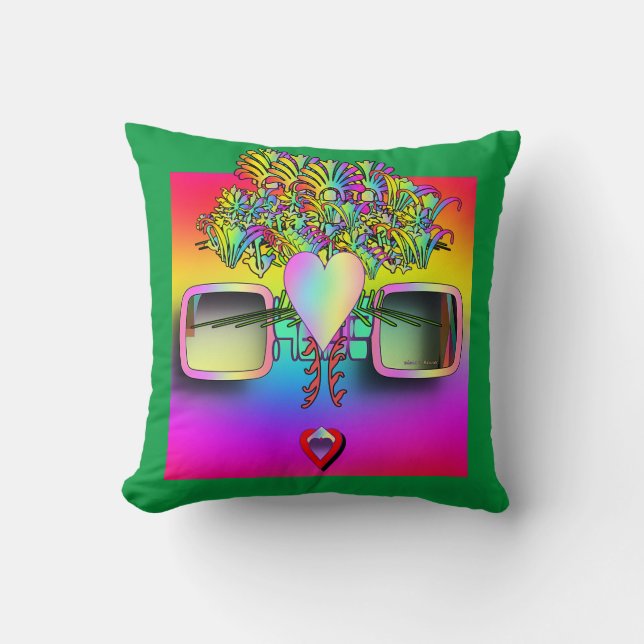 COUSSIN VISAGE AVEC LUNETTES SUR FOND VERT (Recto)
