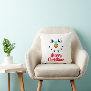 Coussin Visage de Bonhomme de Neige Festif Joyeux Noël