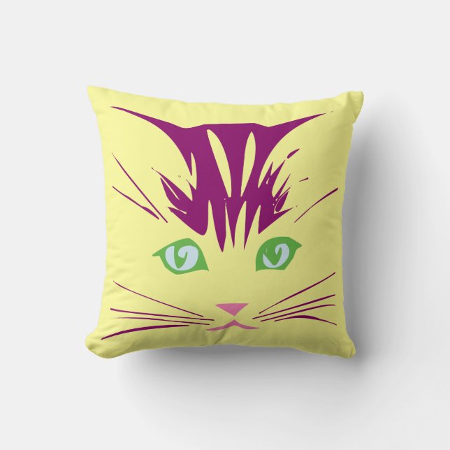Coussin Visage de chat mignon de dessin animé Kawaii (Recto)