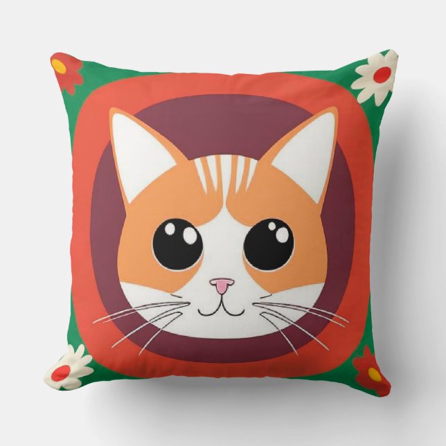 Coussin Visage de Chat Mignon Illustration Vibrante (Recto)