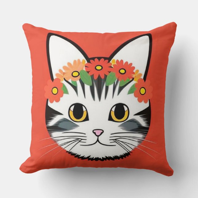 Coussin Visage de Chat Mignon Illustration Vibrante (Recto)