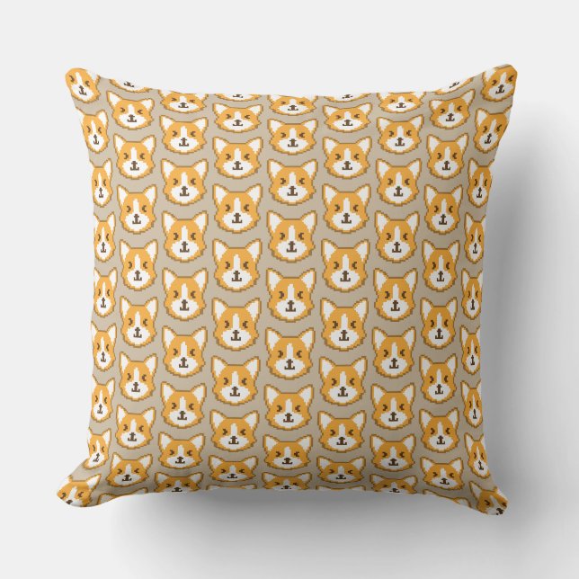 Coussin Visage de chien mignon pixelisé (Recto)