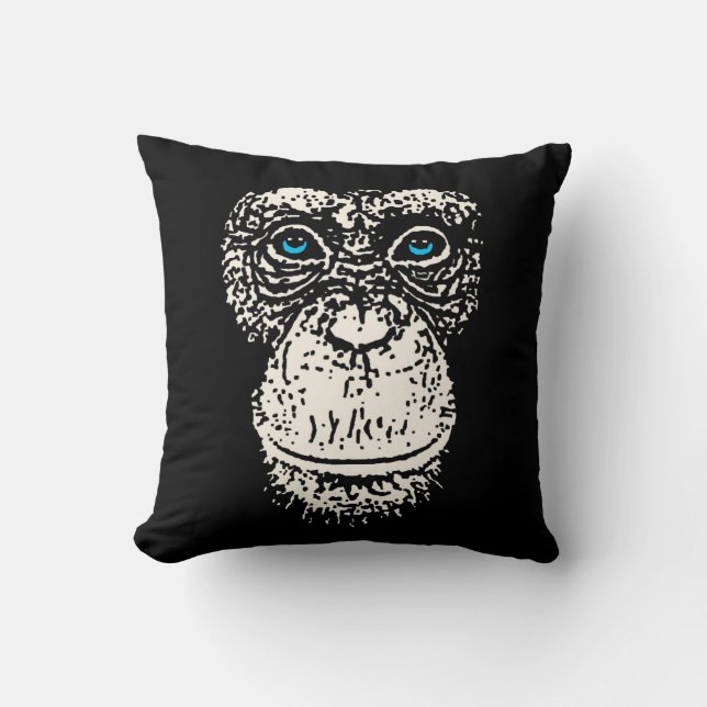 Coussin Visage de chimpanzé avec des yeux bleus (Recto)