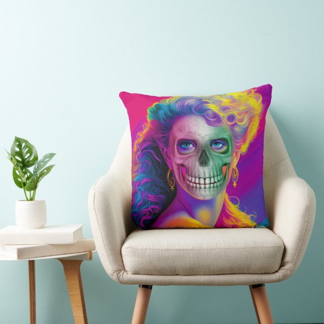 COUSSIN VISAGE DE CRÂNE DE STYLE HALLOWEEN AUX COULEURS MO (Chaise)