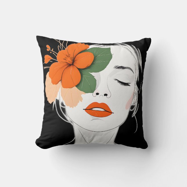 Coussin Visage de femme élégant abstrait rose (Recto)