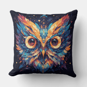 Coussin Visage de hibou géométrique coloré