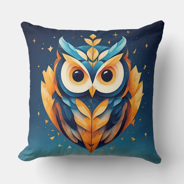 Coussin Visage de hibou géométrique coloré (Recto)