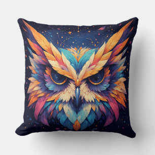 Coussin Visage de hibou géométrique coloré