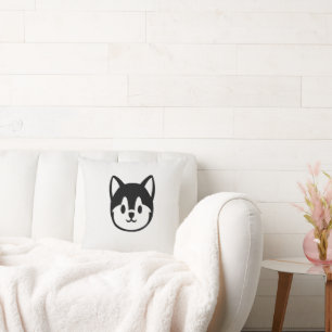 Coussin Visage de Husky Chibi Mignon Minimaliste