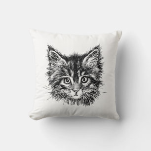 Coussin Visage de Kitten noir et blanc