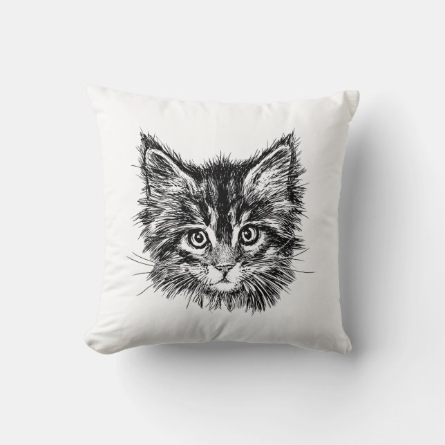 Coussin Visage de Kitten noir et blanc (Recto)