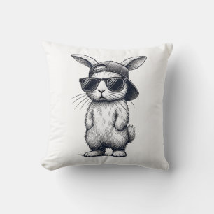 Coussin Visage de Lapin avec Lunettes de Soleil Casquette 