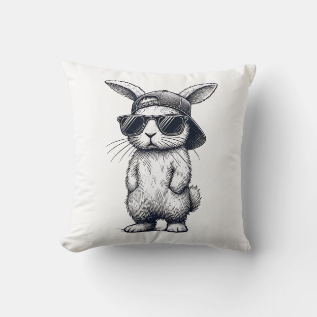 Coussin Visage de Lapin avec Lunettes de Soleil Casquette  (Recto)