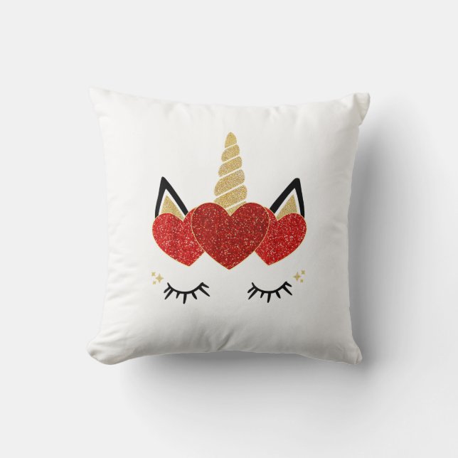 Coussin Visage de licorne mignonne pour la Saint-Valentin  (Recto)