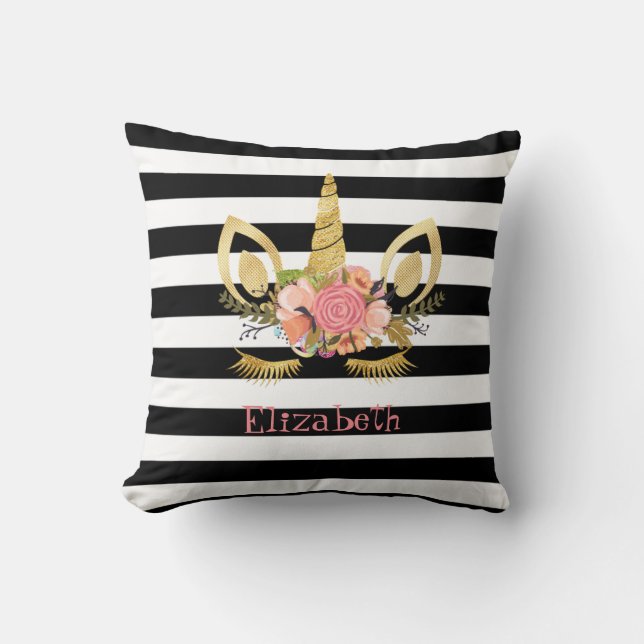 Coussin Visage de licorne, rayures noires et blanches Pers (Recto)