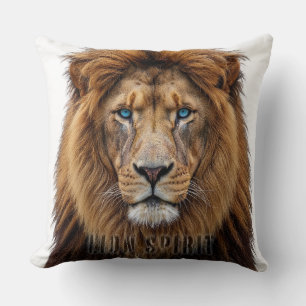 Coussin Visage de lion majestueux aux yeux bleus Faune A