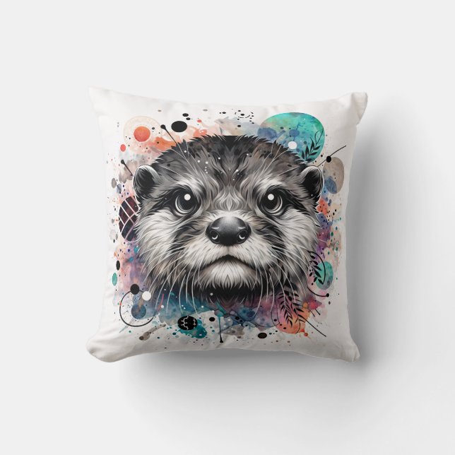 Coussin Visage de loutre, art coloré (Recto)