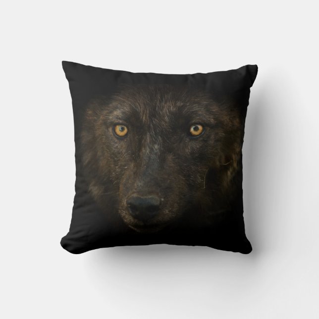 Coussin Visage de minuit - Loup noir faune sauvage (Recto)