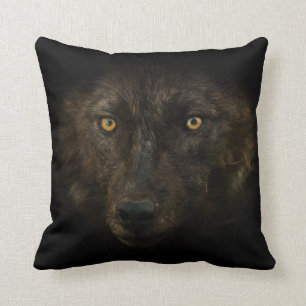 Coussin Visage de minuit - Loup noir faune sauvage