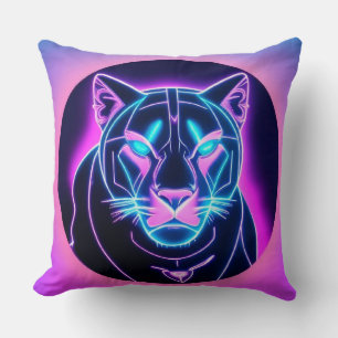 Coussin Visage de panthère néon dans l'art géométrique