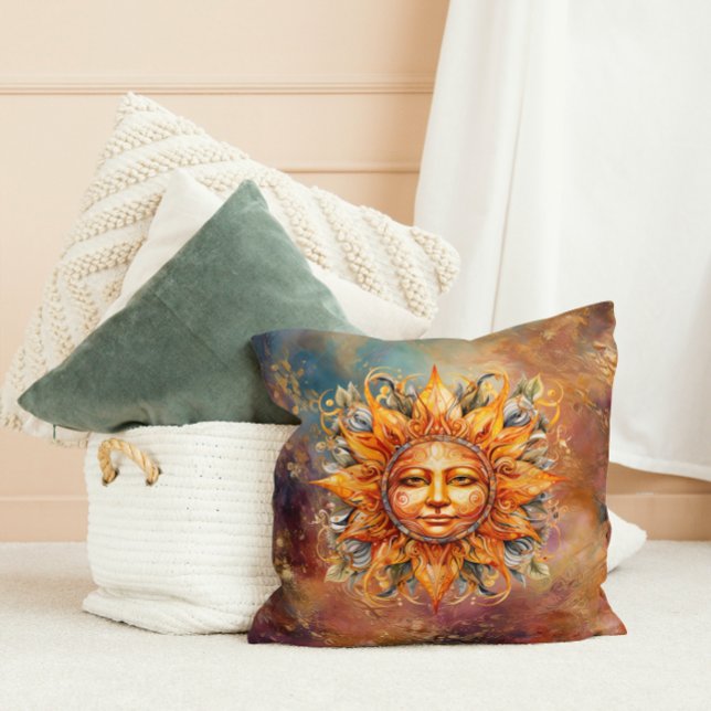 Coussin Visage de Soleil Cosmique Art Numérique (Créateur téléchargé)