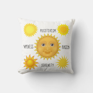 Coussin Visage de soleil jaune vif souriant heureux étonna