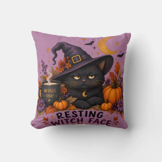 Coussin Visage de Sorcière au Repos Chat Noir Halloween